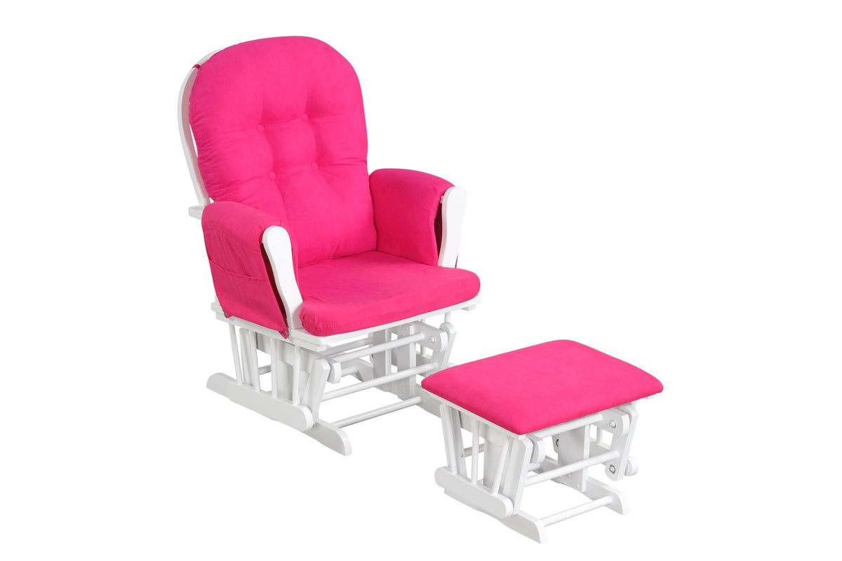 Wood Glider and Ottoman Set with Padded Armrests and Detachable Cushion-Heart Pink