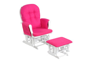 Wood Glider and Ottoman Set with Padded Armrests and Detachable Cushion-Heart Pink