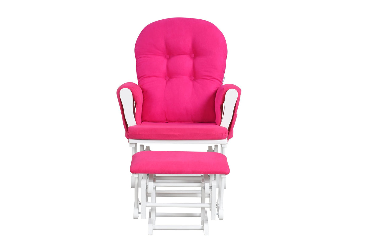 Wood Glider and Ottoman Set with Padded Armrests and Detachable Cushion-Heart Pink view 2