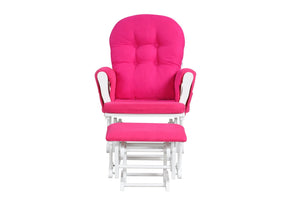 Wood Glider and Ottoman Set with Padded Armrests and Detachable Cushion-Heart Pink view 2