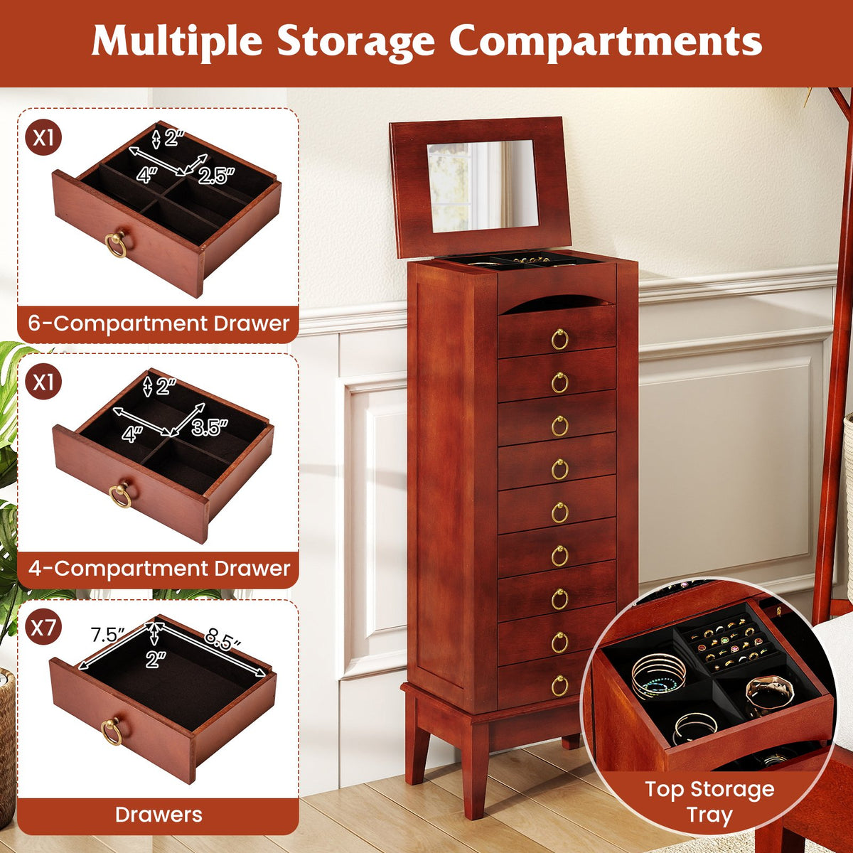 Large Capacity Jewelry Storage Cabinet with 9 Drawers view 6