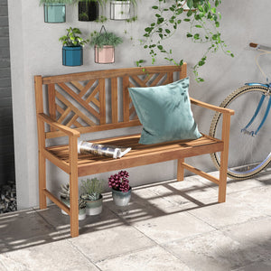 2-Person Wooden Outdoor Bench with Cozy Armrest and Backrest view 2