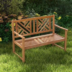 2-Person Wooden Outdoor Bench with Cozy Armrest and Backrest view 6