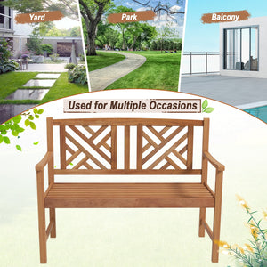 2-Person Wooden Outdoor Bench with Cozy Armrest and Backrest view 7