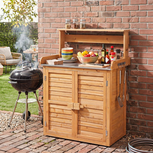 Wood Plant Workstation with Stainless Steel Tabletop and Removable Shelves-Natrual view 3