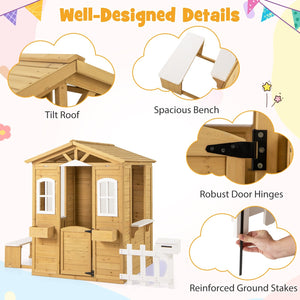 Wood Playhouse with Bench and Serving Stations for 2+ Years Old Kids view 9
