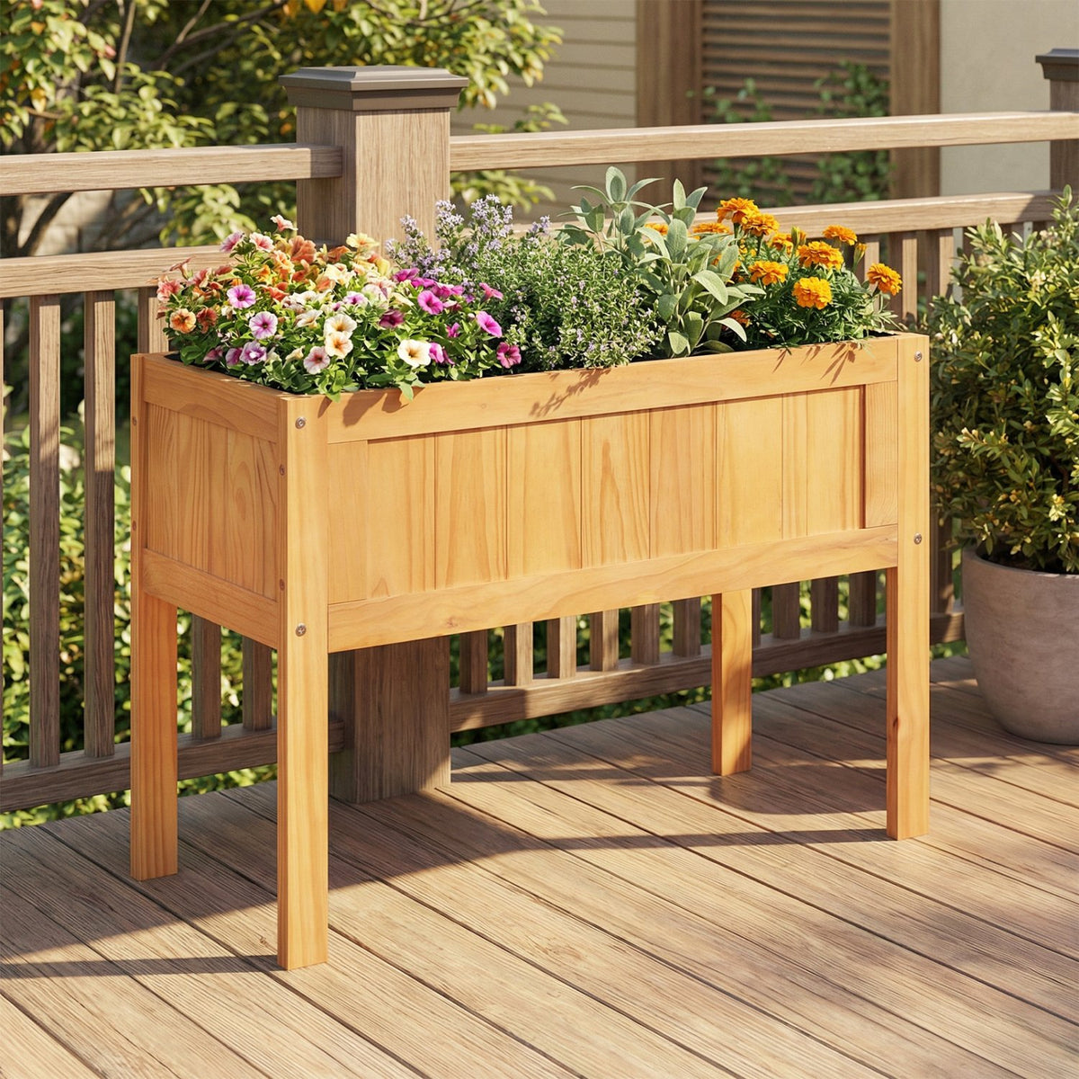 Wood Raised Garden Bed Elevated Planter Box with Bed Liner and Drainage Holes for Vegetables Flowers Herbs-Orange view 2
