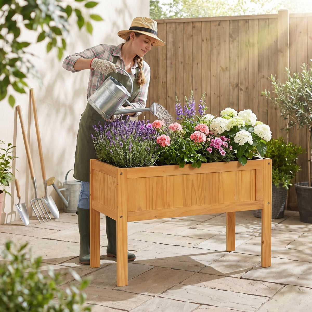 Wood Raised Garden Bed Elevated Planter Box with Bed Liner and Drainage Holes for Vegetables Flowers Herbs-Orange view 3