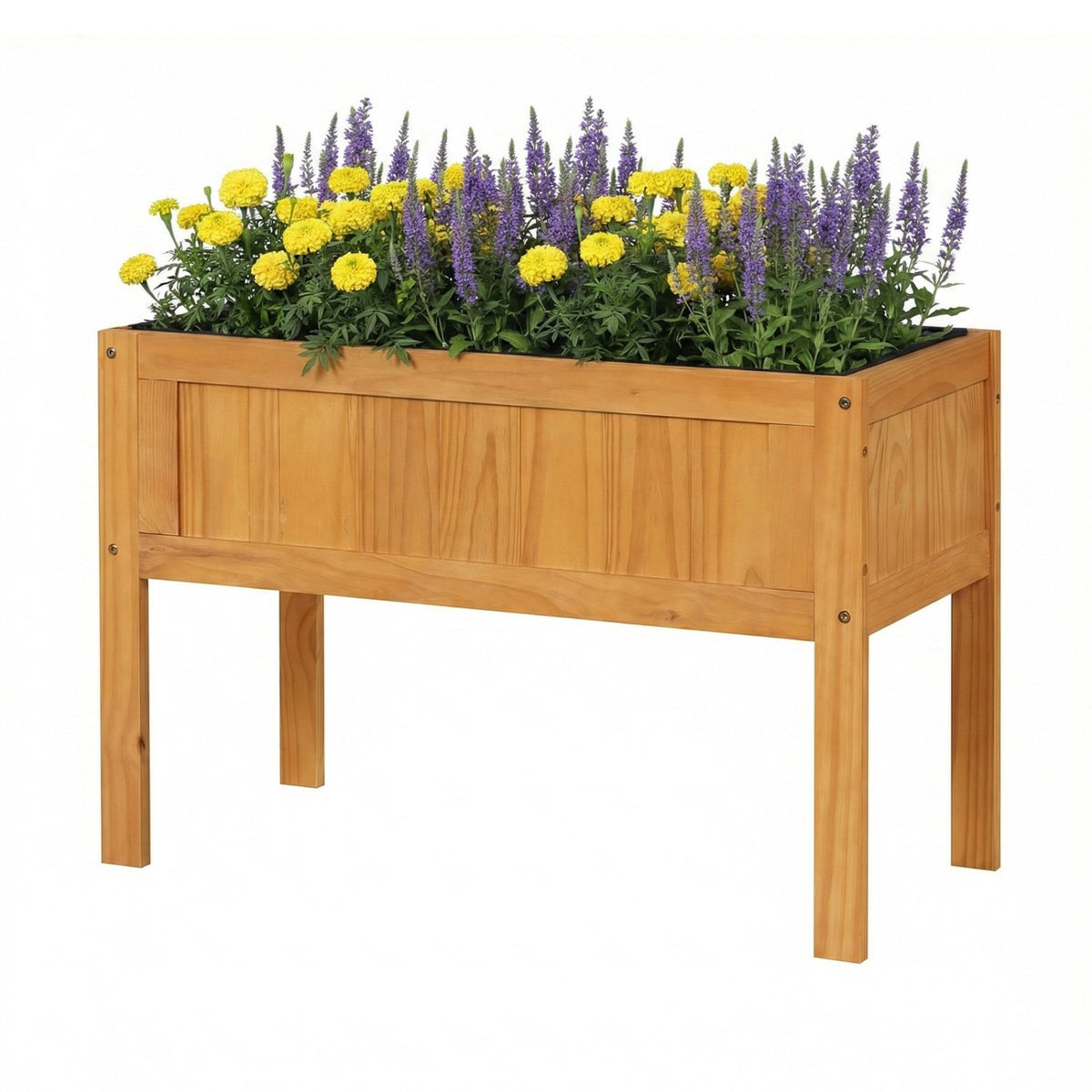 Wood Raised Garden Bed Elevated Planter Box with Bed Liner and Drainage Holes for Vegetables Flowers Herbs-Orange view 6