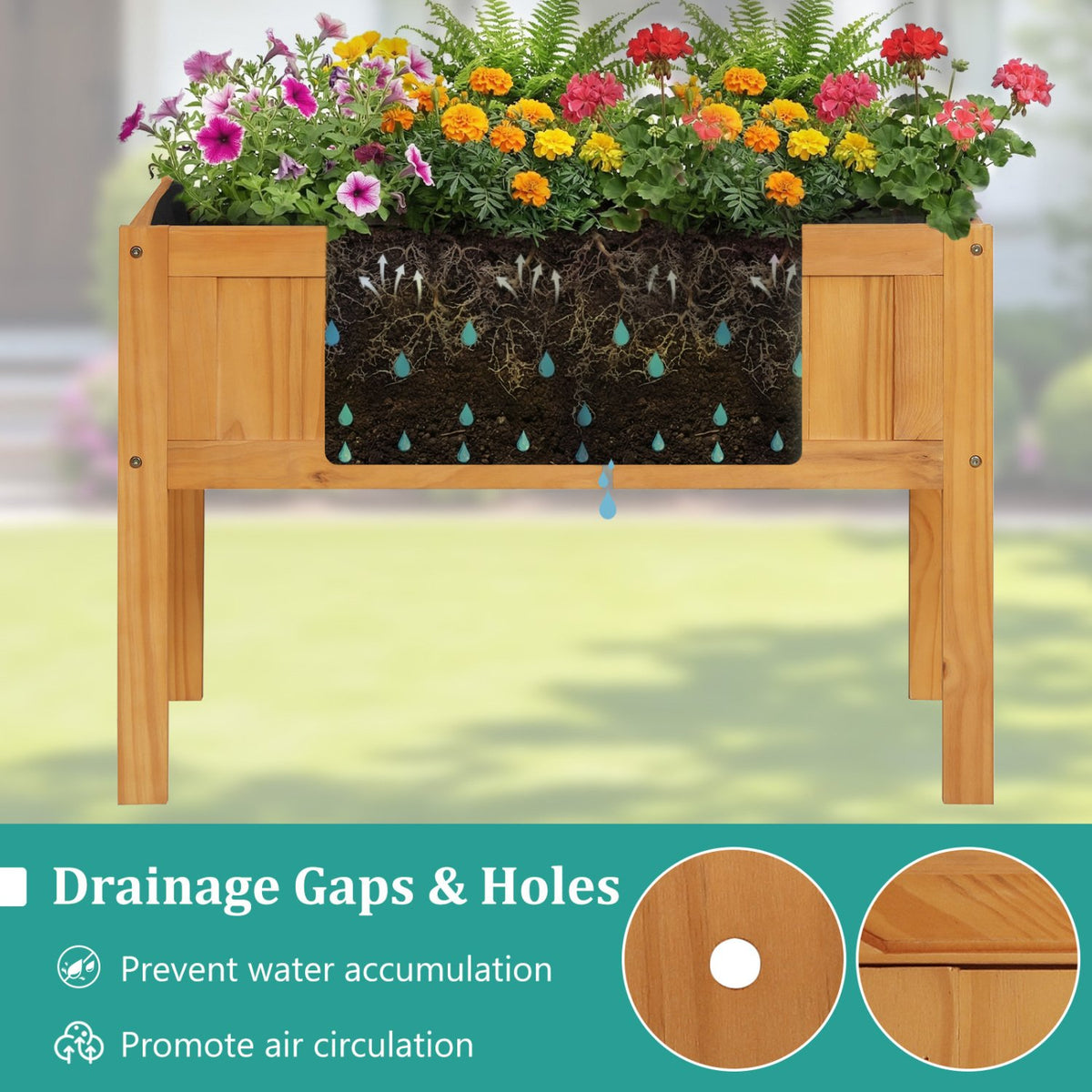 Wood Raised Garden Bed Elevated Planter Box with Bed Liner and Drainage Holes for Vegetables Flowers Herbs-Orange view 7