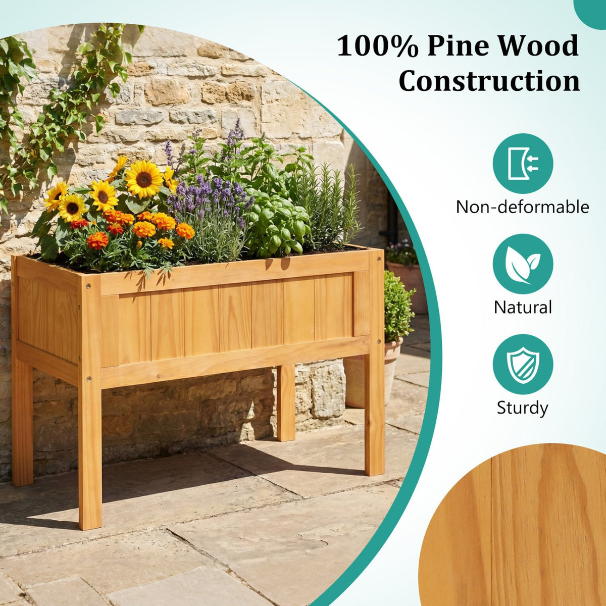 Wood Raised Garden Bed Elevated Planter Box with Bed Liner and Drainage Holes for Vegetables Flowers Herbs-Orange view 9