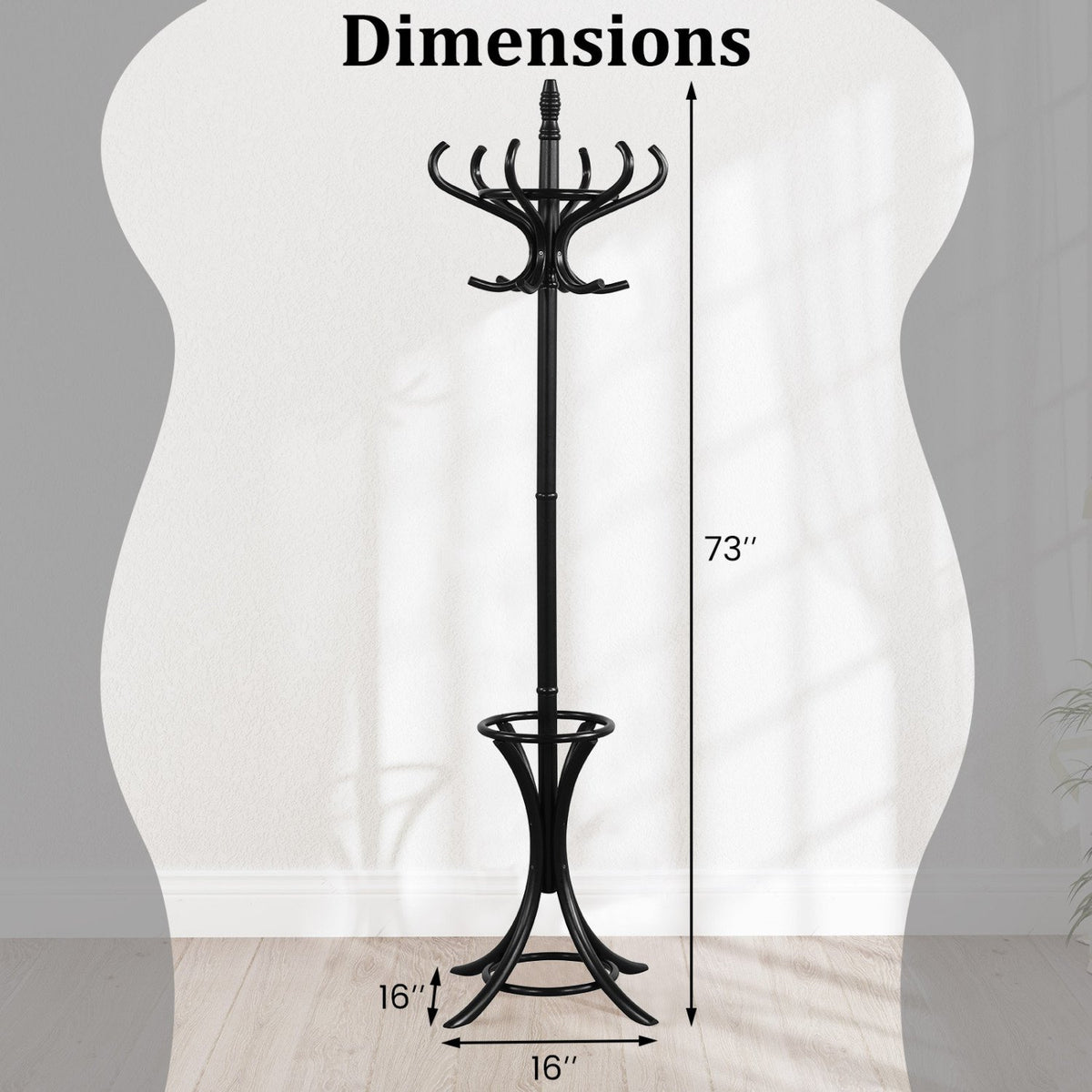 Wood Standing Hat Coat Rack with Umbrella Stand-Black view 5