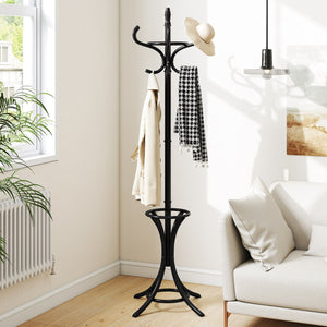 Wood Standing Hat Coat Rack with Umbrella Stand-Black view 6