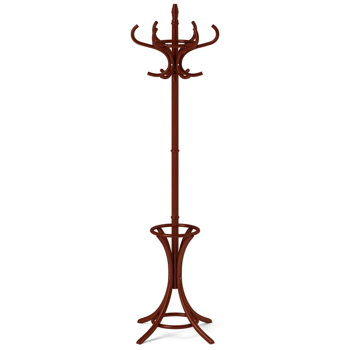 Wood Standing Hat Coat Rack with Umbrella Stand-Brown