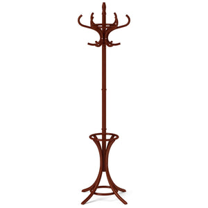 Wood Standing Hat Coat Rack with Umbrella Stand-Brown