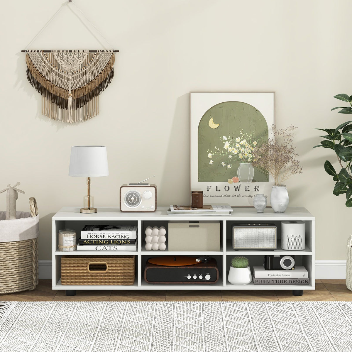TV Stand for TV up to 55 Inch with 6 Storage Compartments-White view 2