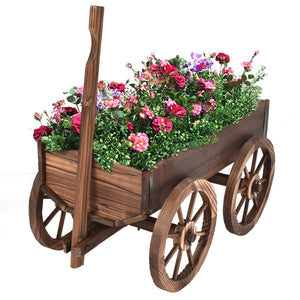 Wood Wagon Planter Pot Stand with Wheels view 2