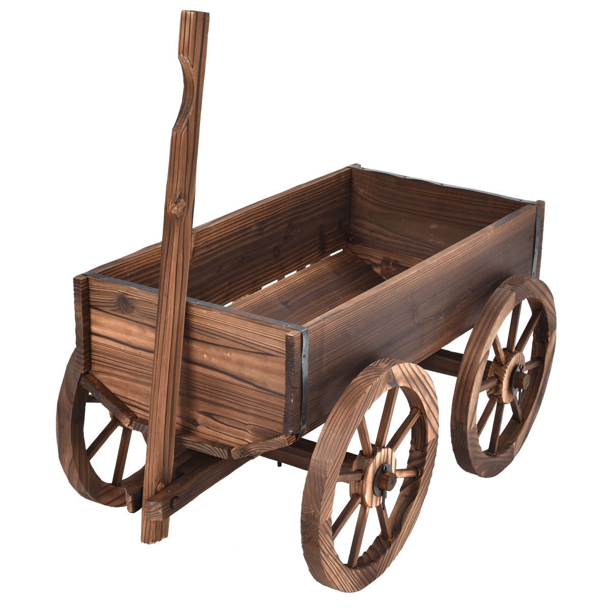 Wood Wagon Planter Pot Stand with Wheels view 3