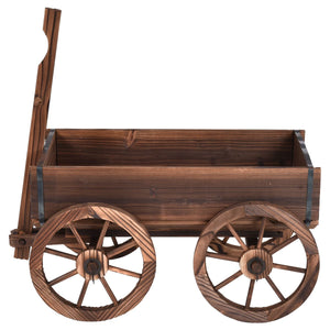 Wood Wagon Planter Pot Stand with Wheels view 4