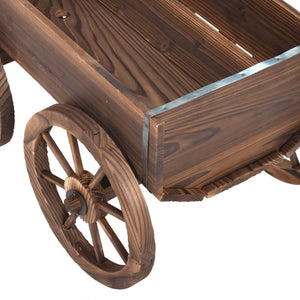 Wood Wagon Planter Pot Stand with Wheels view 8