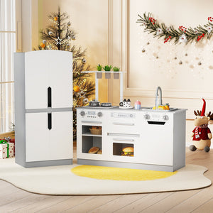 Wooden 2 Piece Kids Kitchen Playset with Fridge and Running Water-Gray view 3