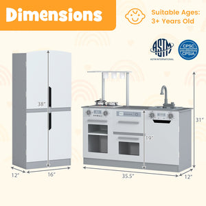 Wooden 2 Piece Kids Kitchen Playset with Fridge and Running Water-Gray view 5