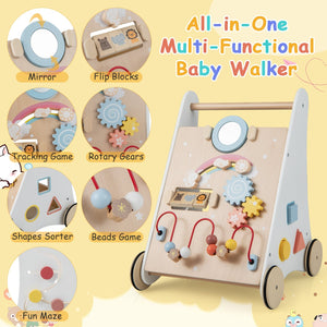 Wooden Baby Walker with Multiple Activities Center for Over 1 Year Old-White view 6