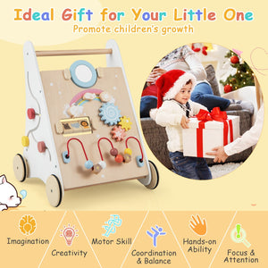 Wooden Baby Walker with Multiple Activities Center for Over 1 Year Old-White view 8