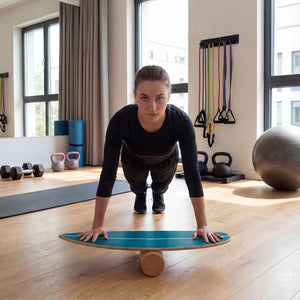 Wooden Balancing Board with Cork Roller and Storage Rack to Exercise-Blue view 3