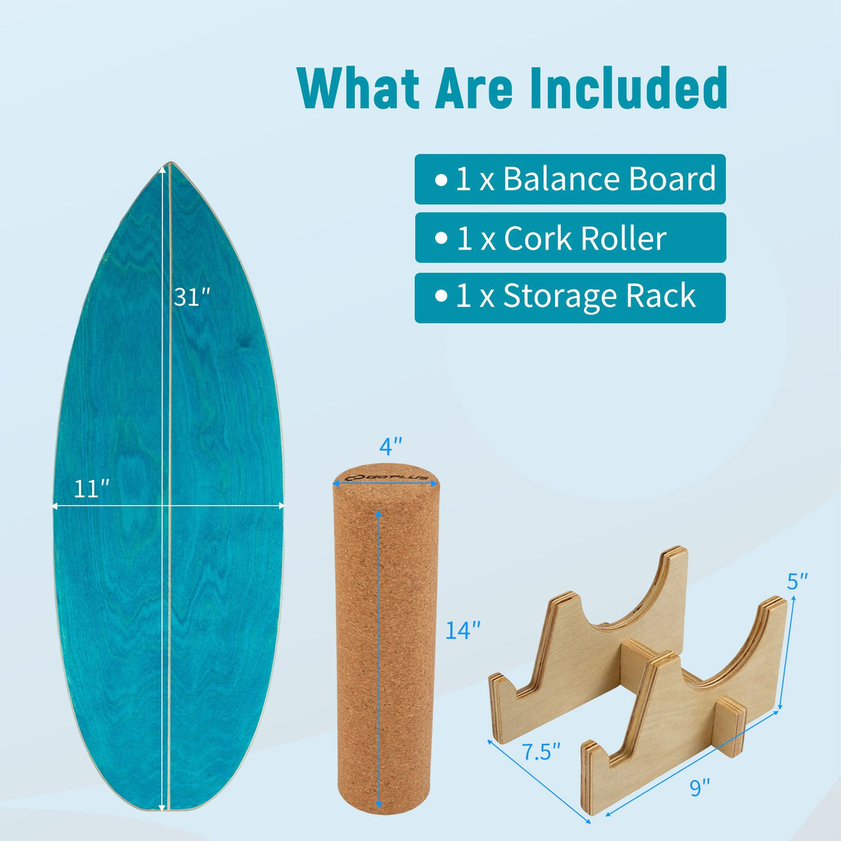 Wooden Balancing Board with Cork Roller and Storage Rack to Exercise-Blue view 4