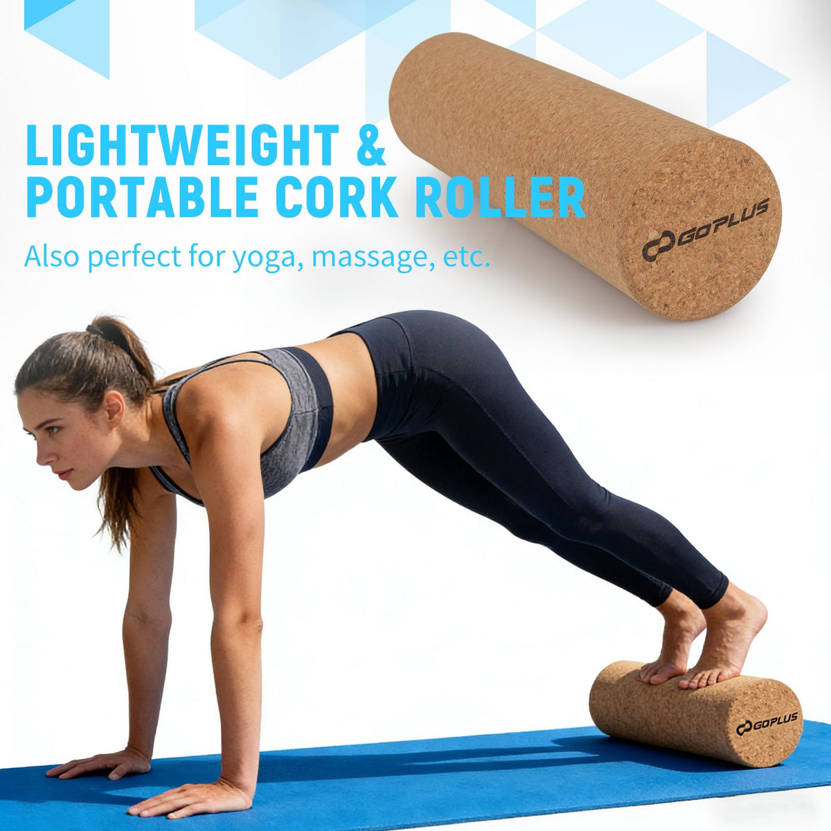 Wooden Balancing Board with Cork Roller and Storage Rack to Exercise-Blue view 7