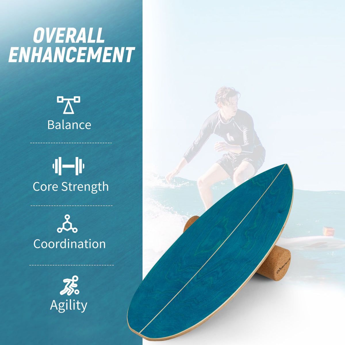 Wooden Balancing Board with Cork Roller and Storage Rack to Exercise-Blue view 8