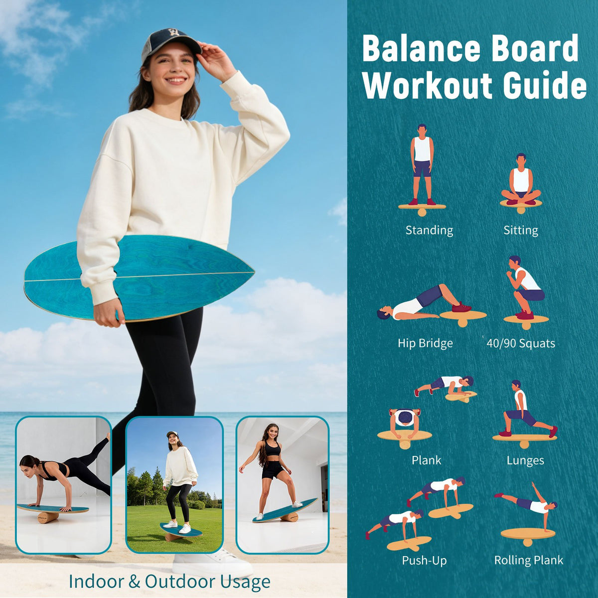 Wooden Balancing Board with Cork Roller and Storage Rack to Exercise-Blue view 9
