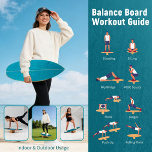 Wooden Balancing Board with Cork Roller and Storage Rack to Exercise-Blue view 9