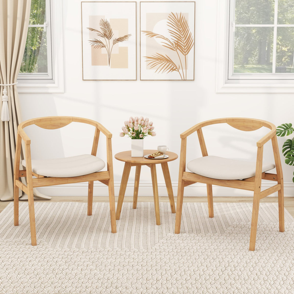 Wooden Bamboo Accent Chair with Armrest and Curved Backrest-Natural view 3