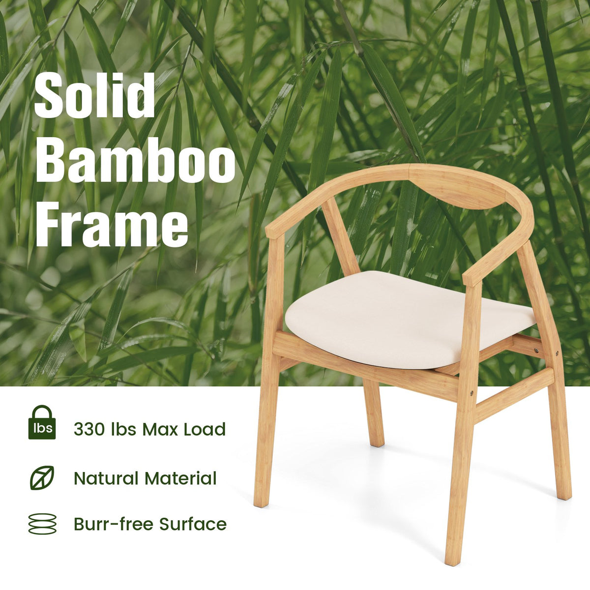 Wooden Bamboo Accent Chair with Armrest and Curved Backrest-Natural view 6