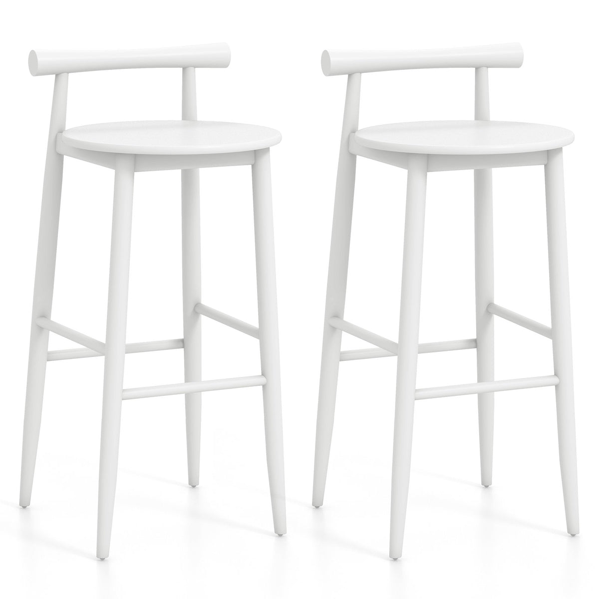 Wooden Bar Chair Set of 2 with Backrest and Footrest for Home Restaurant Cafe-White