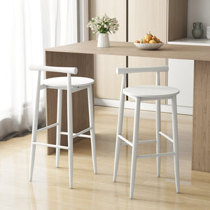 Wooden Bar Chair Set of 2 with Backrest and Footrest for Home Restaurant Cafe-White view 2
