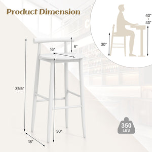 Wooden Bar Chair Set of 2 with Backrest and Footrest for Home Restaurant Cafe-White view 4
