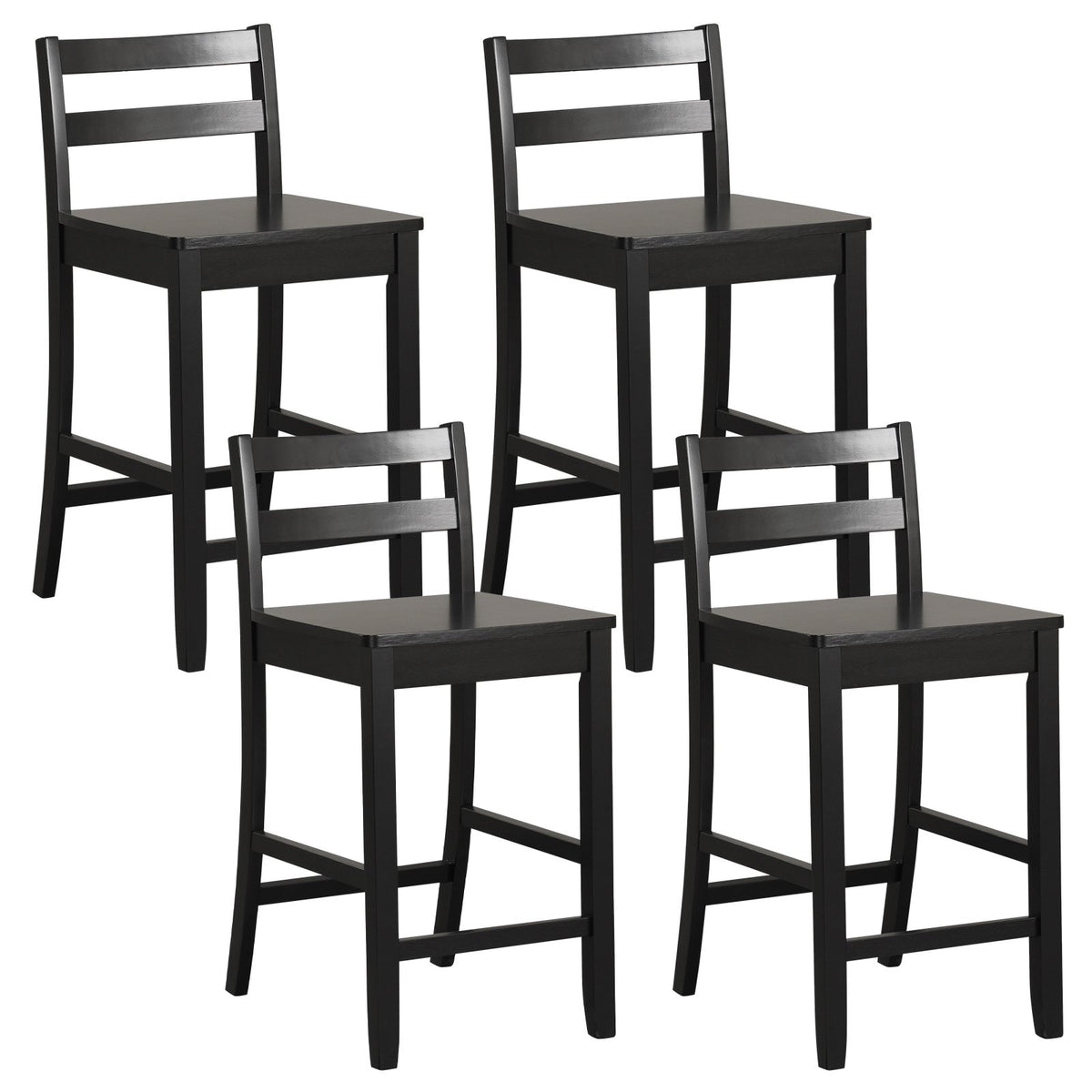 Wooden Bar Stools Set of 2 with Ergonomic Backrest and Footrest-Black view 4