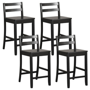 Wooden Bar Stools Set of 2 with Ergonomic Backrest and Footrest-Black view 4