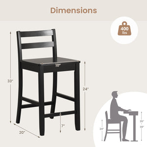 Wooden Bar Stools Set of 2 with Ergonomic Backrest and Footrest-Black view 5