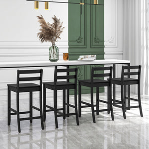 Wooden Bar Stools Set of 2 with Ergonomic Backrest and Footrest-Black view 7