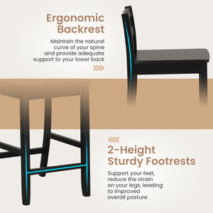 Wooden Bar Stools Set of 2 with Ergonomic Backrest and Footrest-Black view 8