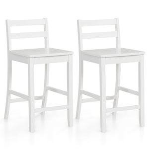 Wooden Bar Stools Set of 2 with Ergonomic Backrest and Footrest-White