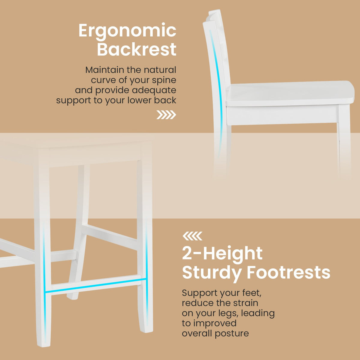 Wooden Bar Stools Set of 2 with Ergonomic Backrest and Footrest-White view 6