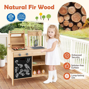 Wooden Barbecue Grill Playset with Chalkboard and Sink and Cabinet-Natural view 3
