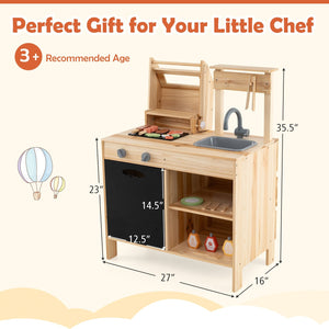 Wooden Barbecue Grill Playset with Chalkboard and Sink and Cabinet-Natural view 4