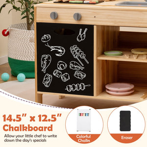Wooden Barbecue Grill Playset with Chalkboard and Sink and Cabinet-Natural view 5