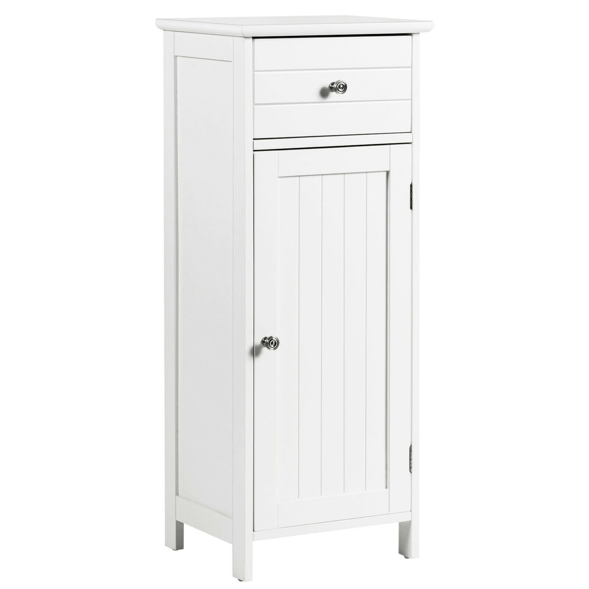 Wooden Bathroom Floor Storage Cabinet with Drawer and Shelf-White